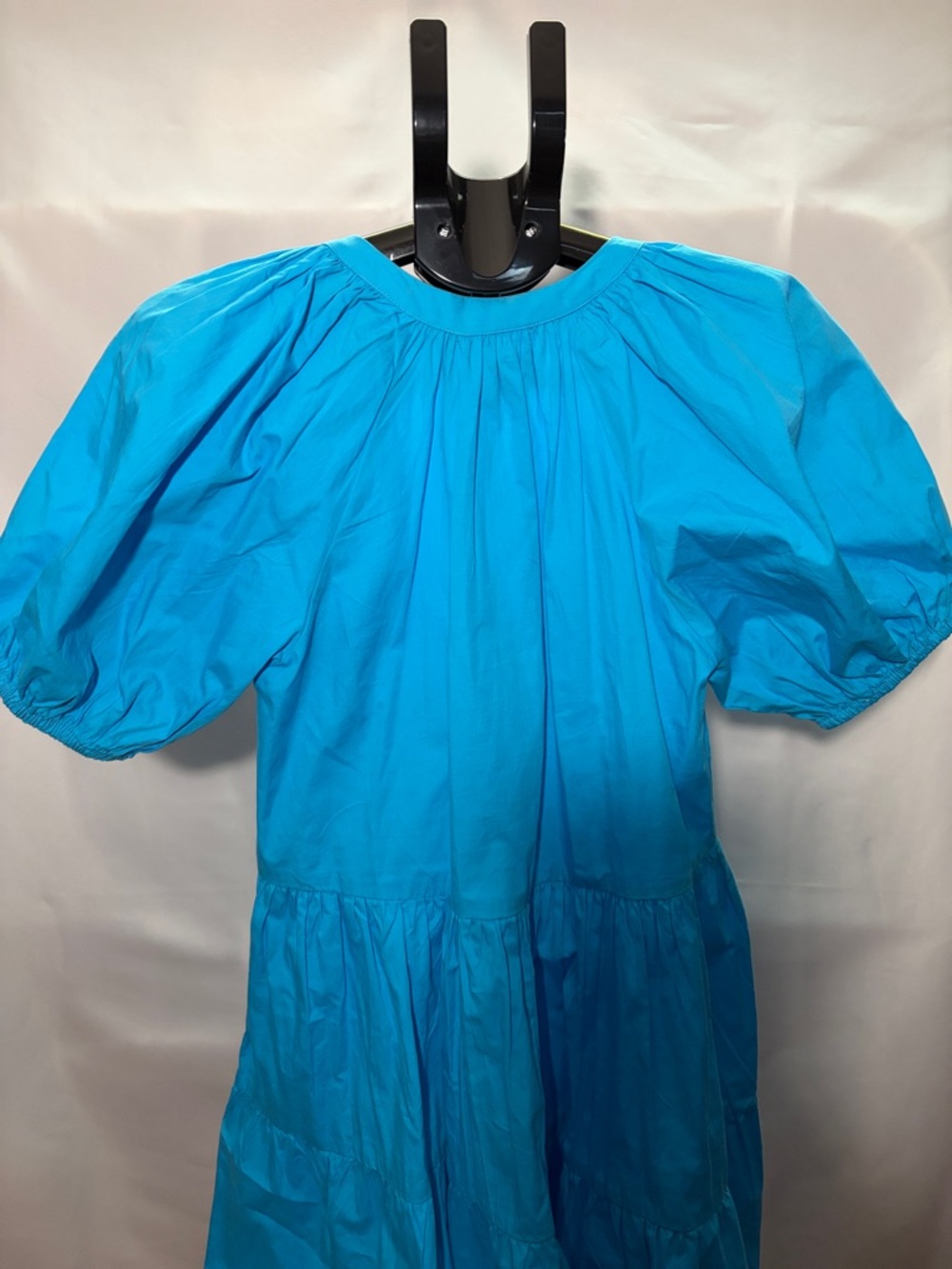 Japna Bright Turquoise Blue Puff Sleeve Mini Dress - Picture 6 of 8